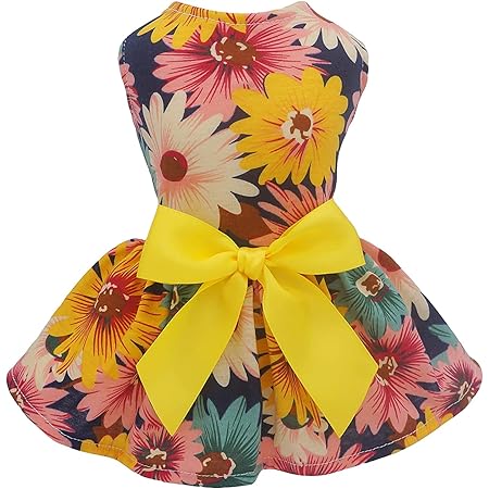 Amazon Fitwarm 犬服 ワンピース スカート ドレス 花 コットンブレンド 着脱やすい 袖なし 通気性 ペット用 春 夏 秋 わんこ 用 部屋着 お出かけ 超小型犬小型犬 黄色 M Fitwarm ドレス ワンピース 通販