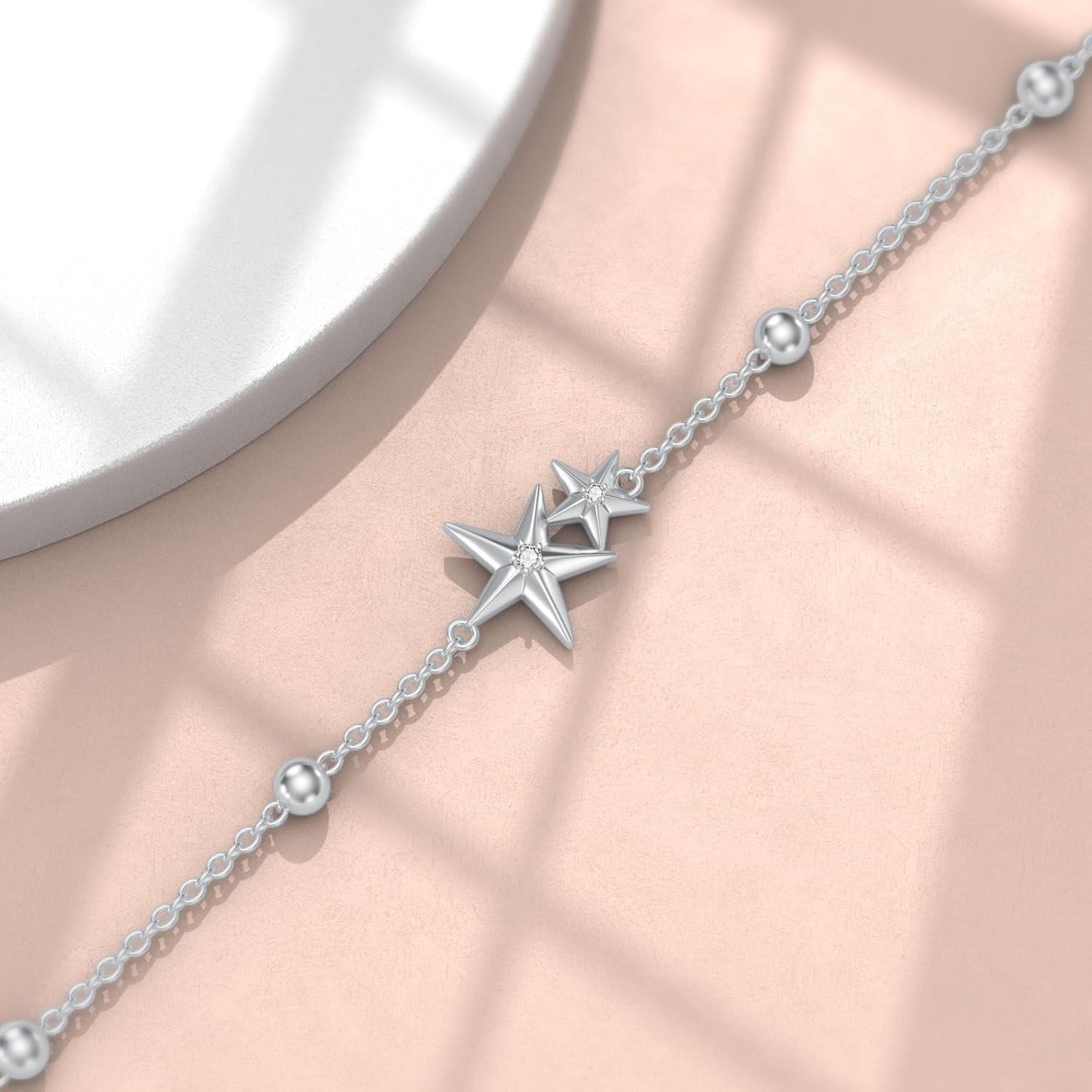 Diamond Star Bracelet for Women Sterling Silver Adjustable Star Bracelet Jewelry Gift for Mom Wife Friends - Image 3