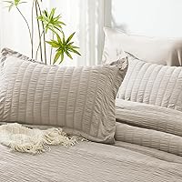 Vista 7 de CozyLux Juego de edredón de sirsaca tamaño matrimonial con sábanas, ropa de cama beige en una bolsa, 7 piezas, juegos de ropa de cama para todas