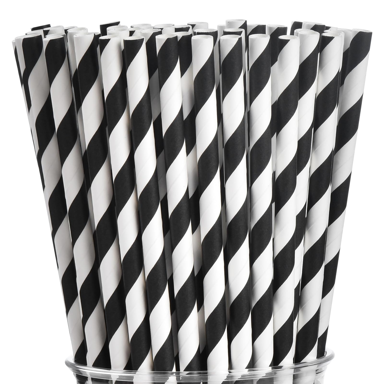 ALINK Black Paper Straws - 100 pcs Biodegradable Black and White Striped Drinking Straws for Party Decorations, Weddings, Birthdays, Baby Showers, Events and Crafts, Compostable Straws, 7.75" x 0.24"-image-29