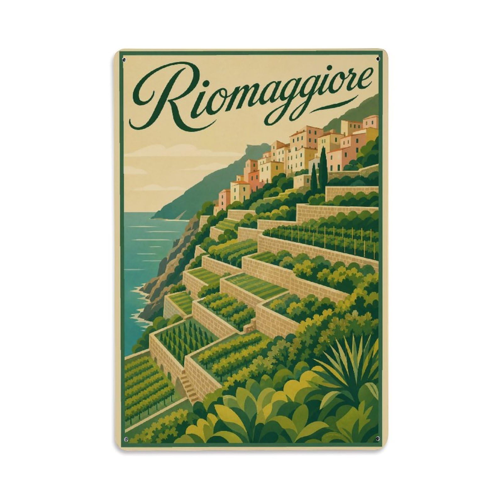 Huiyhb 8X12inch(20X30cm) Vintage Travel Riomaggiore Terraced Gardens Hillside Italy Metal Tin Sign