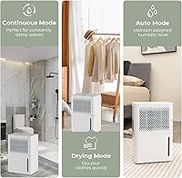 Vista 5 de COSTWAY Deshumidificador de 2000 pies cuadrados para sótano, deshumidificador silencioso de 32 pintas y de bajo consumo con modo