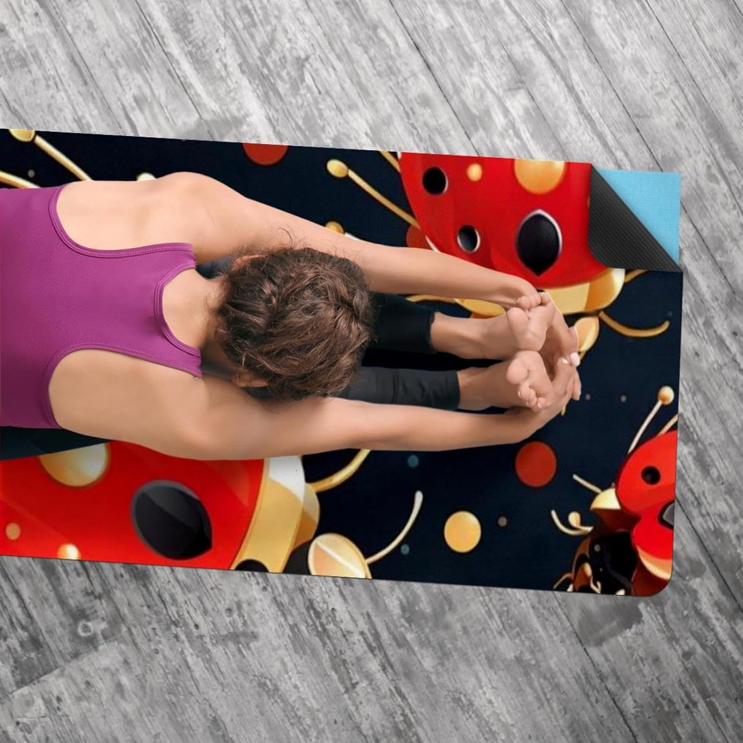 Yoga Towel, Ladybug Pattern Non Slip Sweat Absorbent Hot Yoga Mat Towel for Hot Yoga, Pilates and Fitness - 72.8" x 26.8"