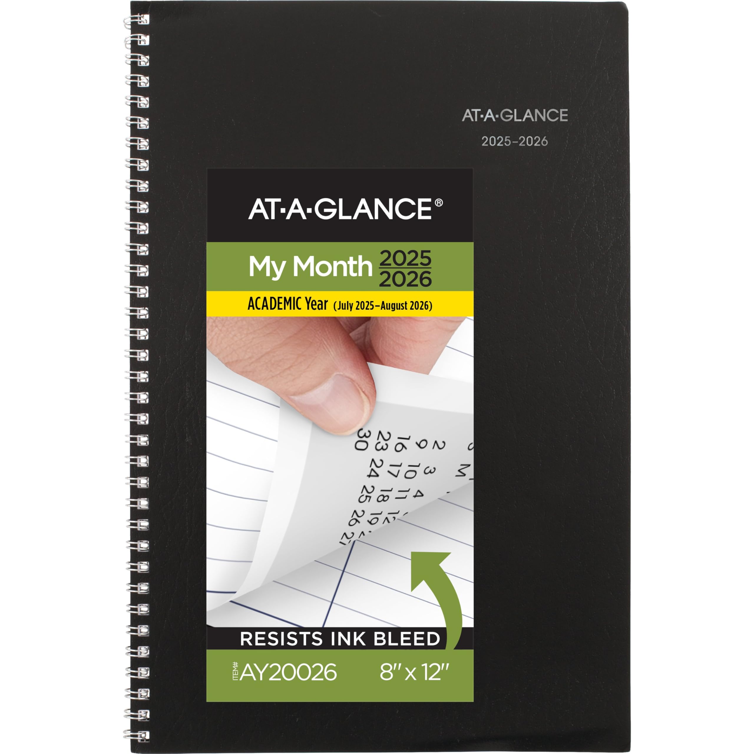 AT-A-GLANCE Planner 2025-2026 Academic, Monthly, 8" x 12", Large, Flexible Cover, DayMinder, Black (AY200)