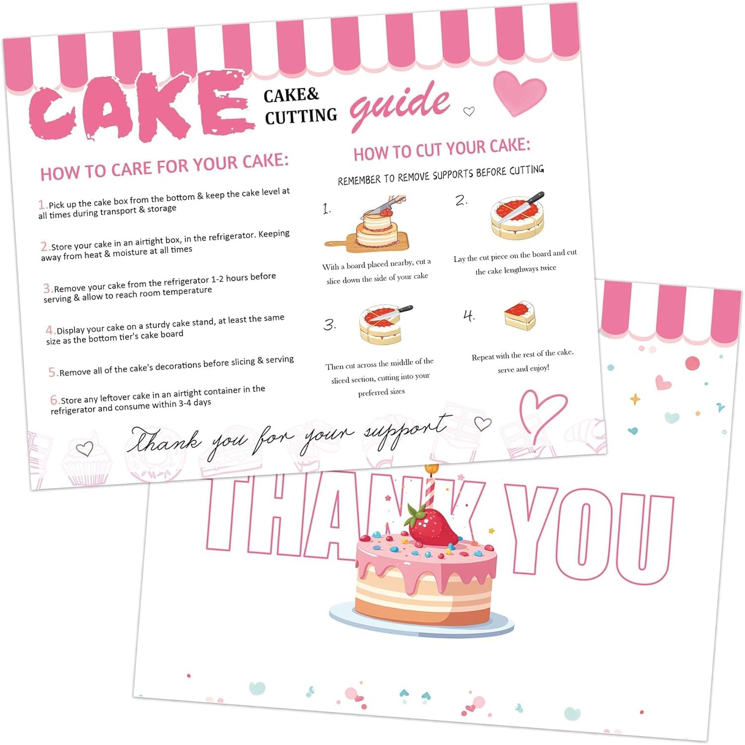 200 Pack Cake Care Instruction Card Package Insert Cards 4x5.5 Inch-Cutting Guide Care Instruction Cards How to Store Aftercare Card for Dessert Shop, Bakery, and Cake Shop