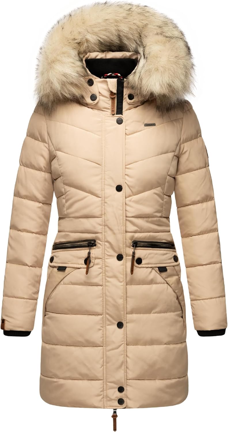 Navahoo Moderna Chaqueta De Invierno Para Mujer, Cálida Chaqueta Acolchada Con Capucha Y Mangas De Punto Acanalado, Corazón De Loto XIV XS-3XL, Verde Oscuro, XS