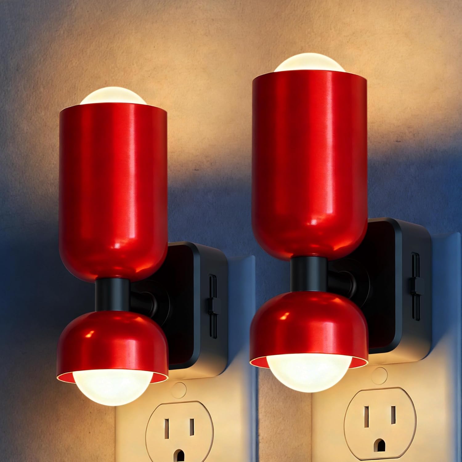 Briignite Night Lights Plug into Wall[2 Pack], Mid-Modern Night Light Plug in, Dusk to Dawn Sensor, 3000K Soft White, 0-100LM Adjustable Brightness, Dimmable Nightlight for Bedroom, Bathroom, Hallway