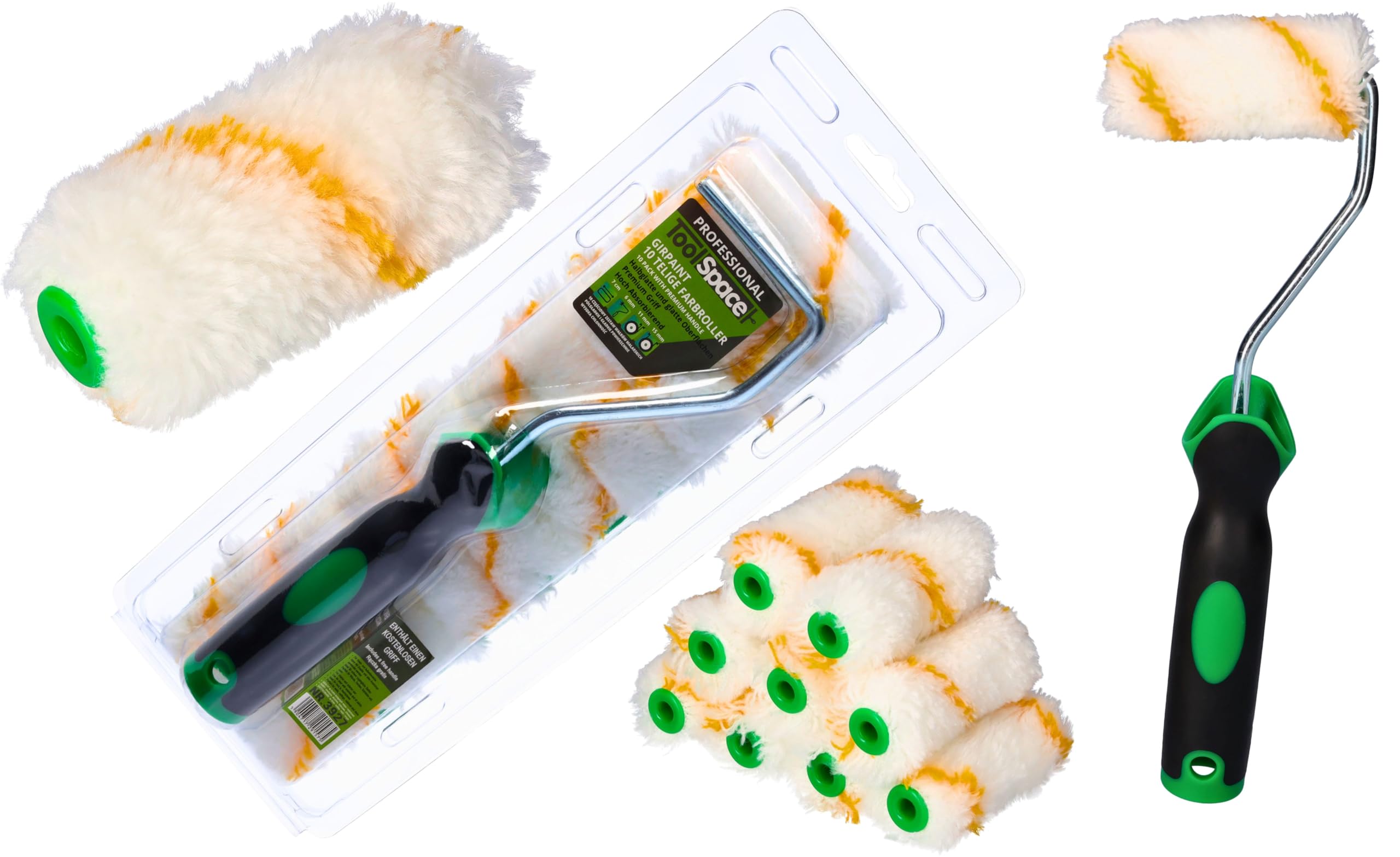 ToolSpace 10 Pezzi Rullo per Pittura - 7 cm Rulli Set Poliacryl con Pelo Lungo - Rulino per Verniciatura Verniciare - Ricambio con Manico per Porte - Kit Pitturare Pareti Interni Esterni - Superfici