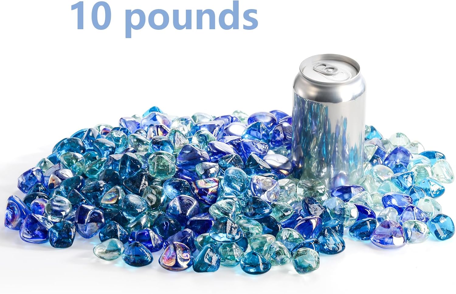 yarlung 10 Pounds Fire Glass Diamonds for Fire Pit, 1 Inch Luster Crystal Glass Rocks for Propane Fireplace, Landscaping, Vase Filler, Fish Tank, Caribbean/Cobalt Blue, Crystal Ice Luster