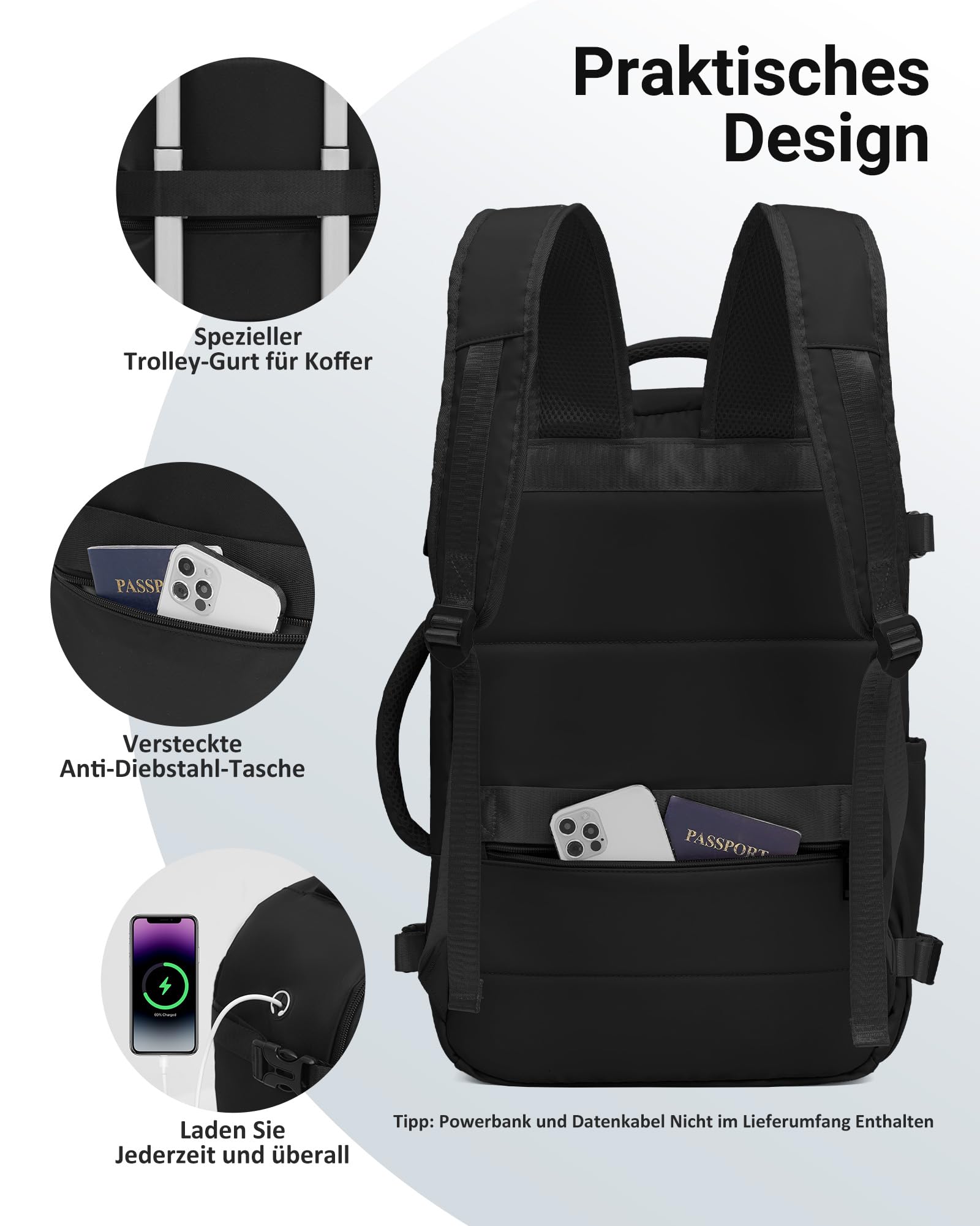 COOLIFE Mochila Viaje Cabina Avion 40x20x25, Ryanair Mochila Cabina 24L con Compartimento para Portátil de 15.6 Inch, Equipaje de Mano para Viajes de Negocios y Escapadas Cortas, Hombre/Mujer (Negro)