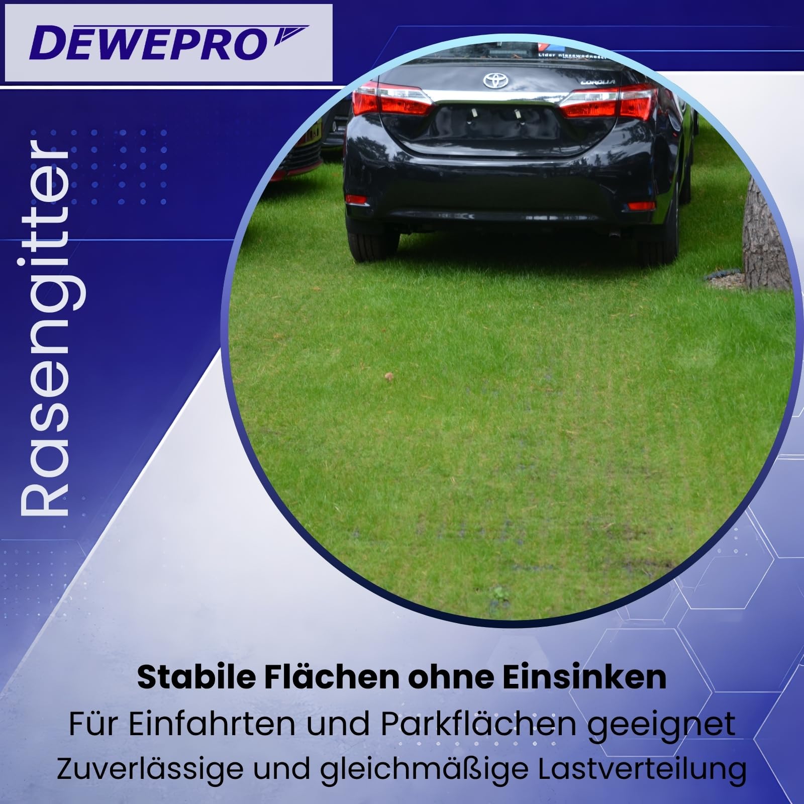 DEWEPRO Rasengitter 50x50x4 cm 10 Stück - Kunststoff Rasenwaben für Einfahrt, Parkplatz & Garten - Belastbares Kiesgitter zur Flächenbefestigung