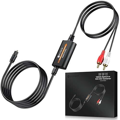 Neoteck Convertidor DAC de 192 kHz de 7 pies6.9 ft, cable óptico a RCA, convertidor digital a analógico SPDIF a RCA, con chipset amplificador de