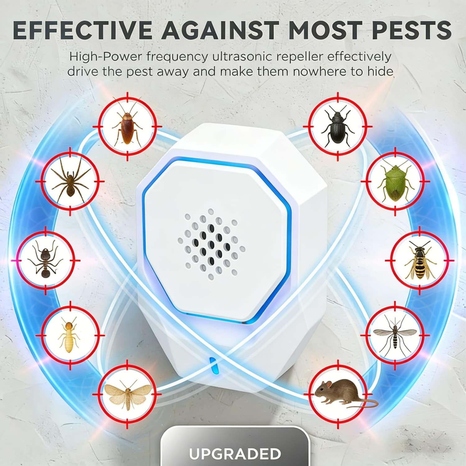 Répulsifs à Ultrasons, Ultrason Souris et Rats, Anti Mouche, Prise Anti Moustique, Electrique Appareil Répulsif Interieur - Fourmis, Souris, Rats, Araignées, Cafards, 100% Inoffensif - 4 Paquets