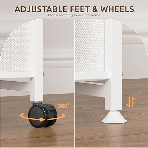 Miniatura 5 de Mesas laterales pequeñas y estrechas para espacios pequeños, mesita de noche delgada con cajones y ruedas, soporte de escritorio delgado con bolsa