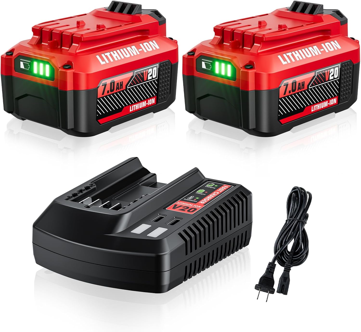 POWTREE Upgrade CMCB206 2Pack 7.0Ah 20V Replacement Battery and Charger for V20 Craftsman 20V Battery MAX CMCB204 CMCB202 CMCB201 CMCD700C1 CMCS500B CMCB205 High Capacity with Charger