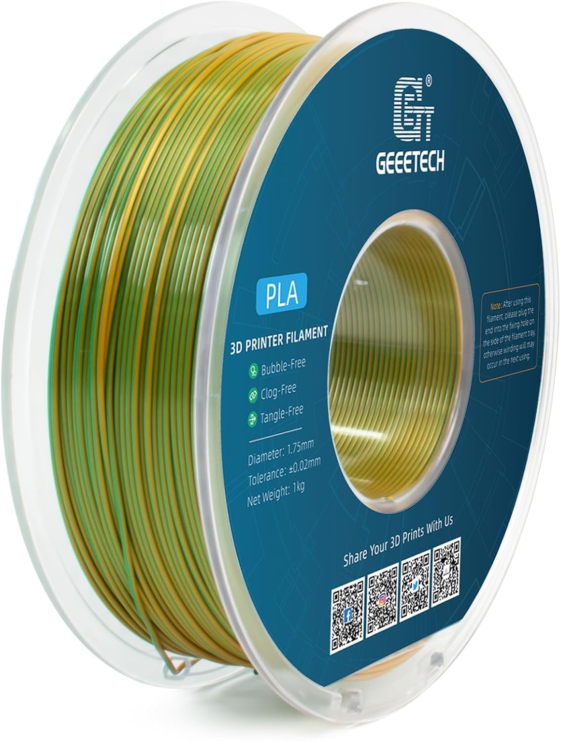 Geeetech 3D Printer Silk PLA Dual Color Filament, Metal-Like Shiny Silk Filament 1.75mm 1kg (2.2lbs) Spool, Dimensional Accuracy +/- 0.02 mm, Silk Yellow Green - Image 6