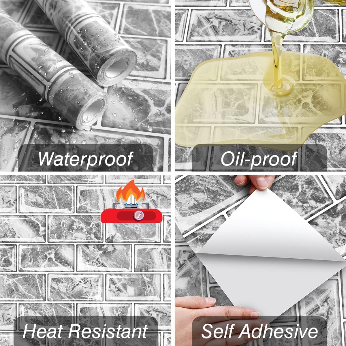 Livebor Kitchen Tile Peel and Stick Wallpaper for Kitchen Backsplash 17.7inch x 118.1inch Bathroom Wallpaper Waterproof Tile Self Adhesive Wallpaper Removable Contact Paper for Kitchen Countertop