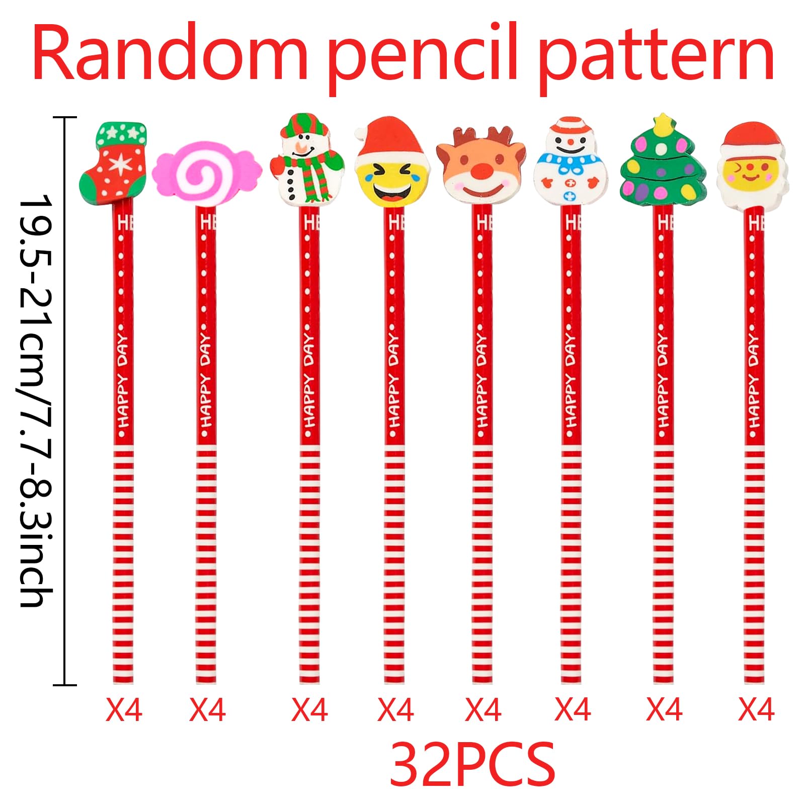 DERAYEE Lot 32 Crayons De Noël Enfants - Motifs Festifs & Gommes Thématiques - Cadeau Parfait Pour Dessin & Écriture Noël