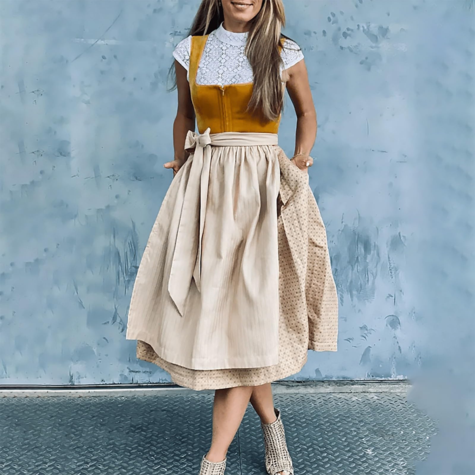 ORANDESIGNE Dirndl Damen Dirndelkleider Günstig Oktoberfest Damen Outfit Dirndl-Komplettsets Midi Dirndl Lang Grosse Grössen Dirndlbluse Oktoberfest-Kostüm