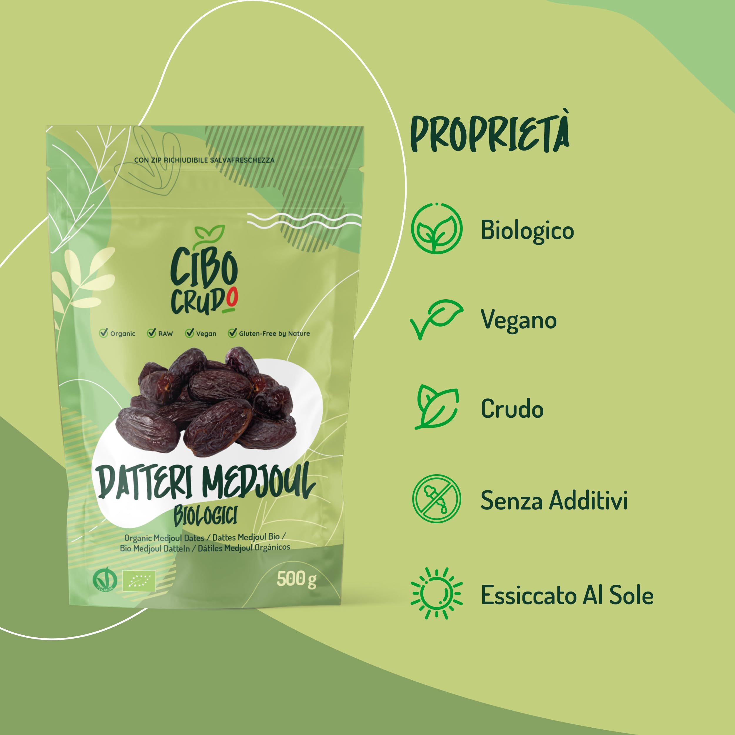 CiboCrudo Datteri Medjoul Bio Crudi, Datteri Freschi, Datteri Giganti Raw Organic – 500gr – Categoria Giant Supreme, Grosso Calibro, Super Premium, Ricchi di Fibre, Etichette in Italiano