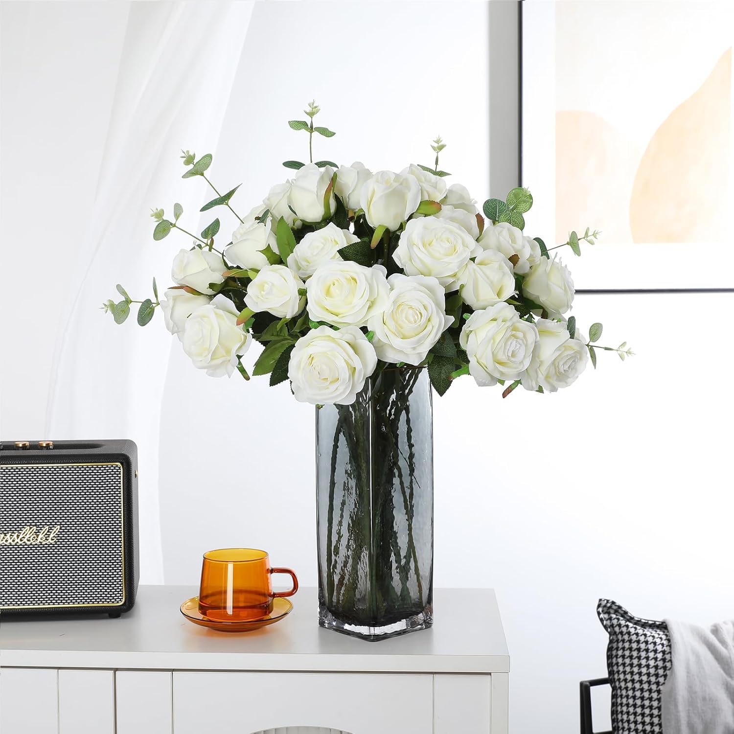 Tifuly White Roses Artificial Flowers - 12 pcs Realistic Long Stem Fake Roses Mashup Style Silk Roses for DIY Bouquets Wedding Centerpieces Arrangements Home Party Decor - Image 6