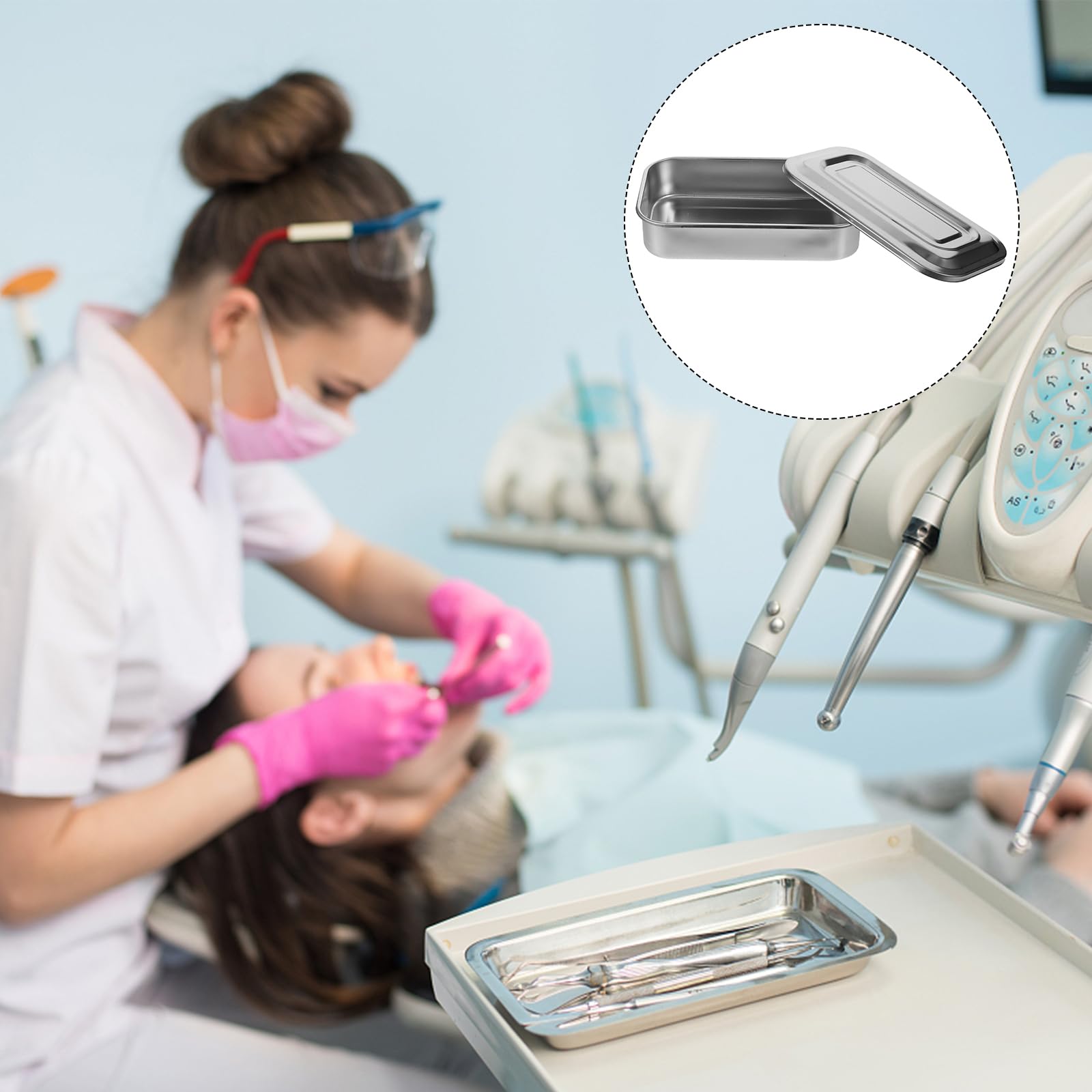 Bandeja médica del instrumento de la caja del esterilizador del acero inoxidable de 8 pulgadas con las herramientas de la manicura de la tapa