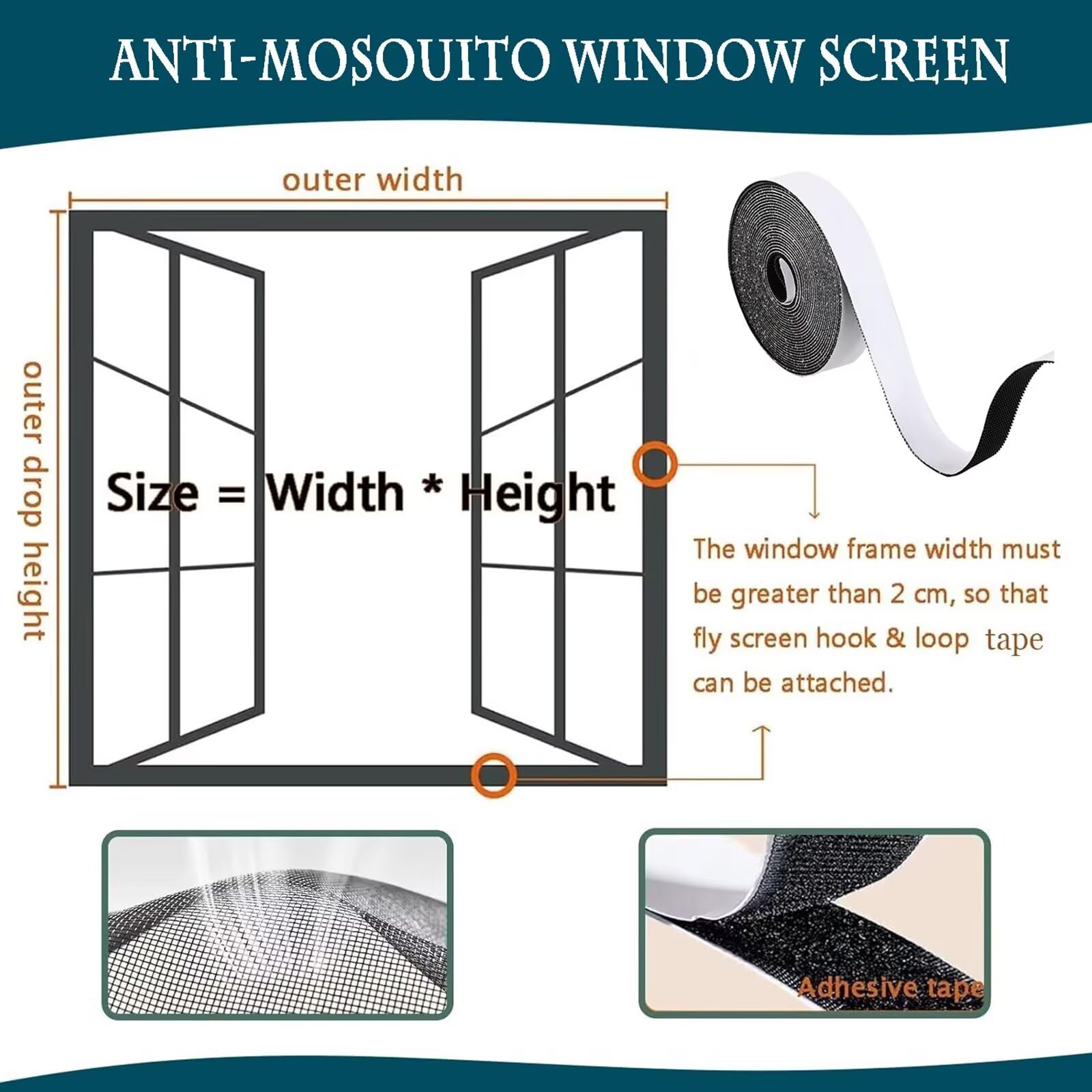 Fliegengitter Fenster,Weiß W195 x H200cm Gute Lichtdurchlässigkeit Insektenschutz mit Starkem Klettband,Kinderleichte Montage