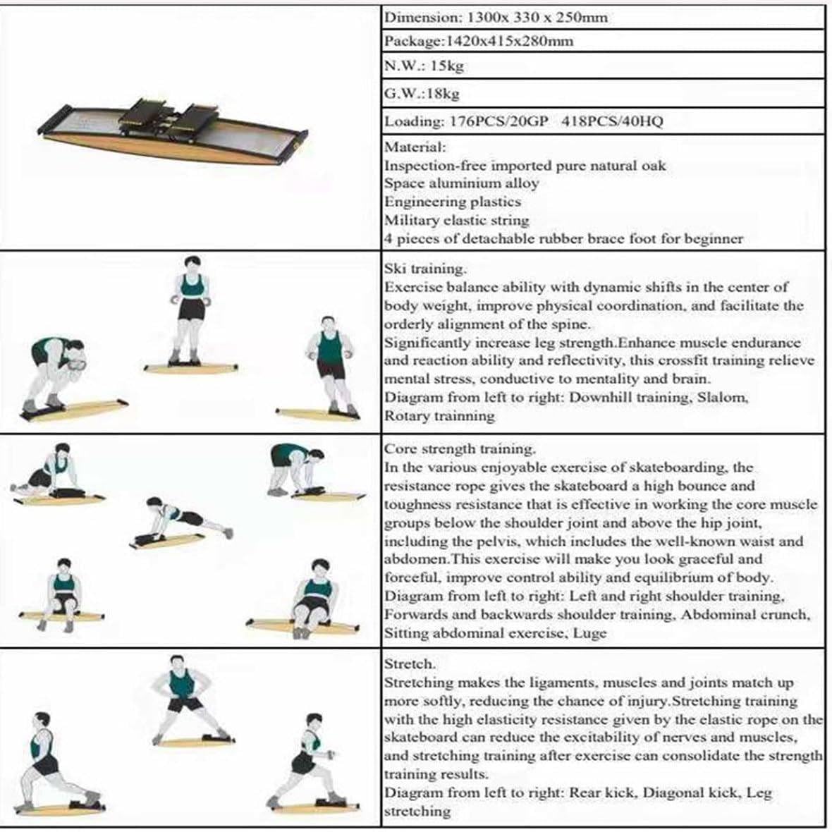 Wielofunkcyjny snowboard 3D Cross Trainer z kijem do chodzenia, treningu siły i równowagi, zestaw narzędzi, 130 x 33 25 cm