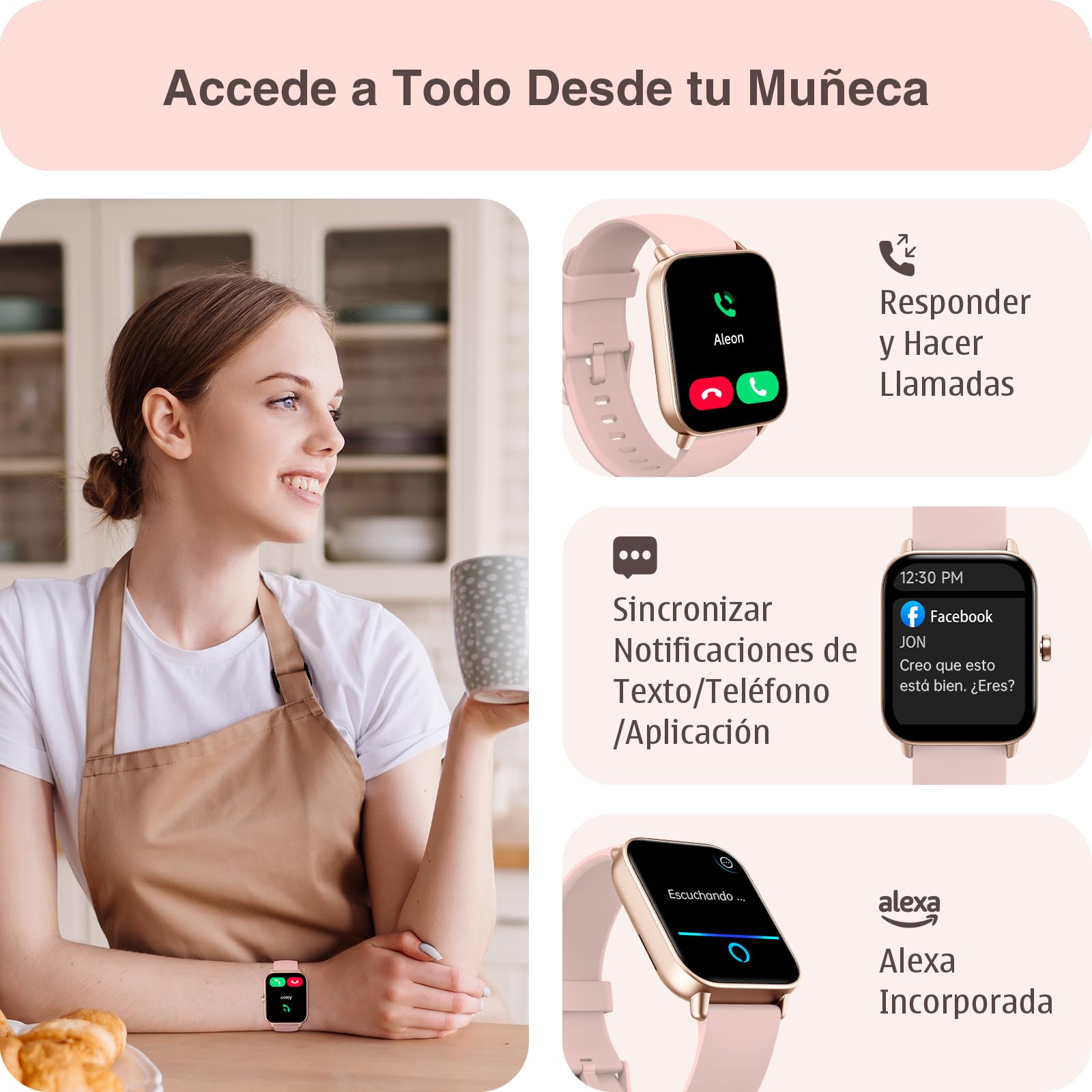 Orologio Smartwatch Donna con Chiamate Bluetooth e Alexa, 1.8'' Smartwatch Donna SpO2/Frequenza Cardiaca/Sonno, Contacalorie/Passi/Distanza, 100 Modalità Sport, IP68 Regalo da Donna per Android iOS