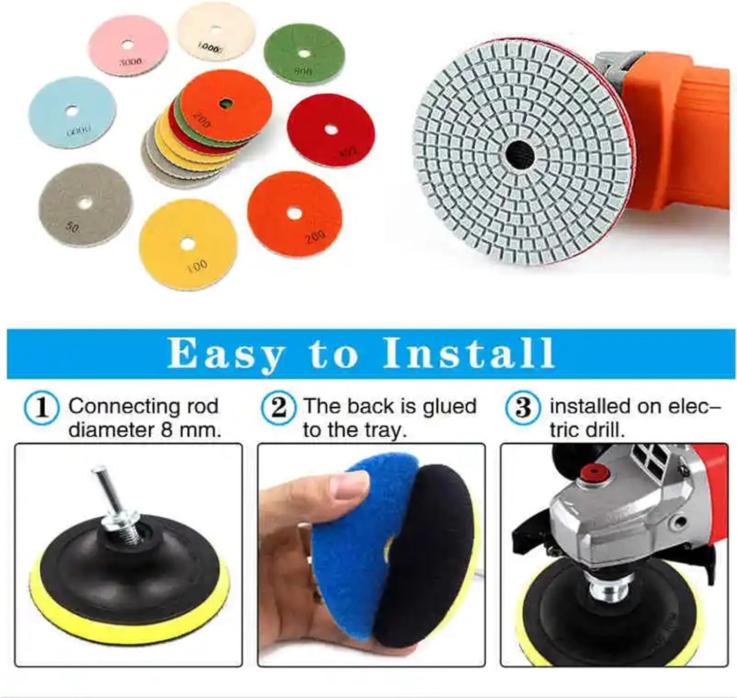 16pcs 4 Inch 100mm Diamond Polishing Pads Kit Wet/Dry for Granite Stone Concrete Marble Polishing Use Grinding Discs Set