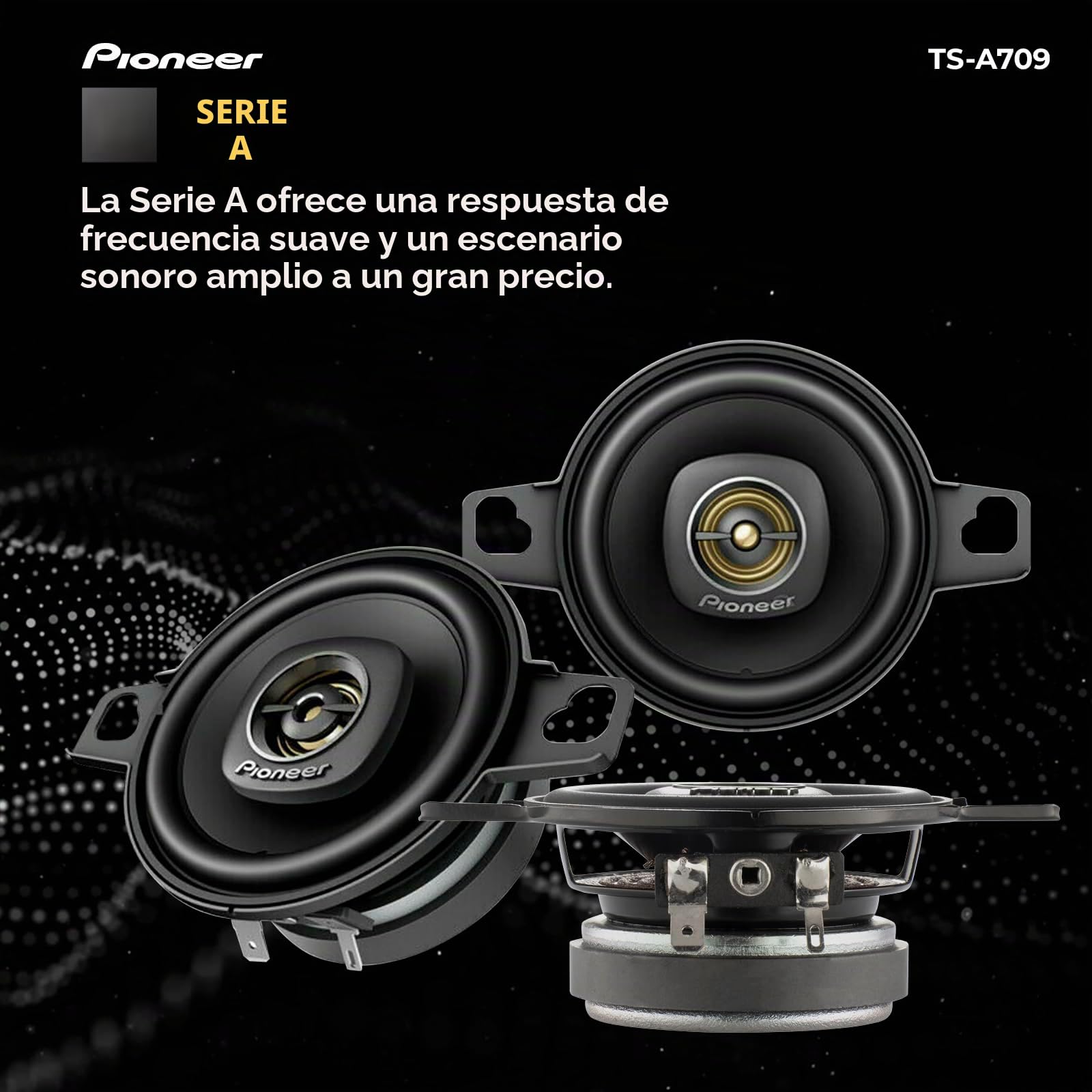 Pioneer TS-A709 Serie A Altavoz coaxial de 2-3/4 Pulgadas de 2 vías de 450 vatios de Potencia máxima con un Tweeter de 16 mm, par, Negro | Gran pieza de repuesto, sonido equilibrado y agudos suaves, fácil instalación