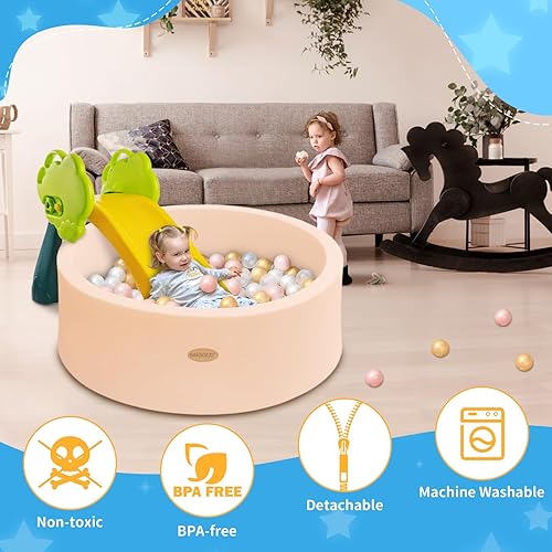 Vista 4 de Piscina de Pelotas para Bebés 35.4" Espuma Viscoelástica Suave Redonda Piscinas de Pelotas NO Incluye Pelotas Corralito Interior Exterior para Bebés