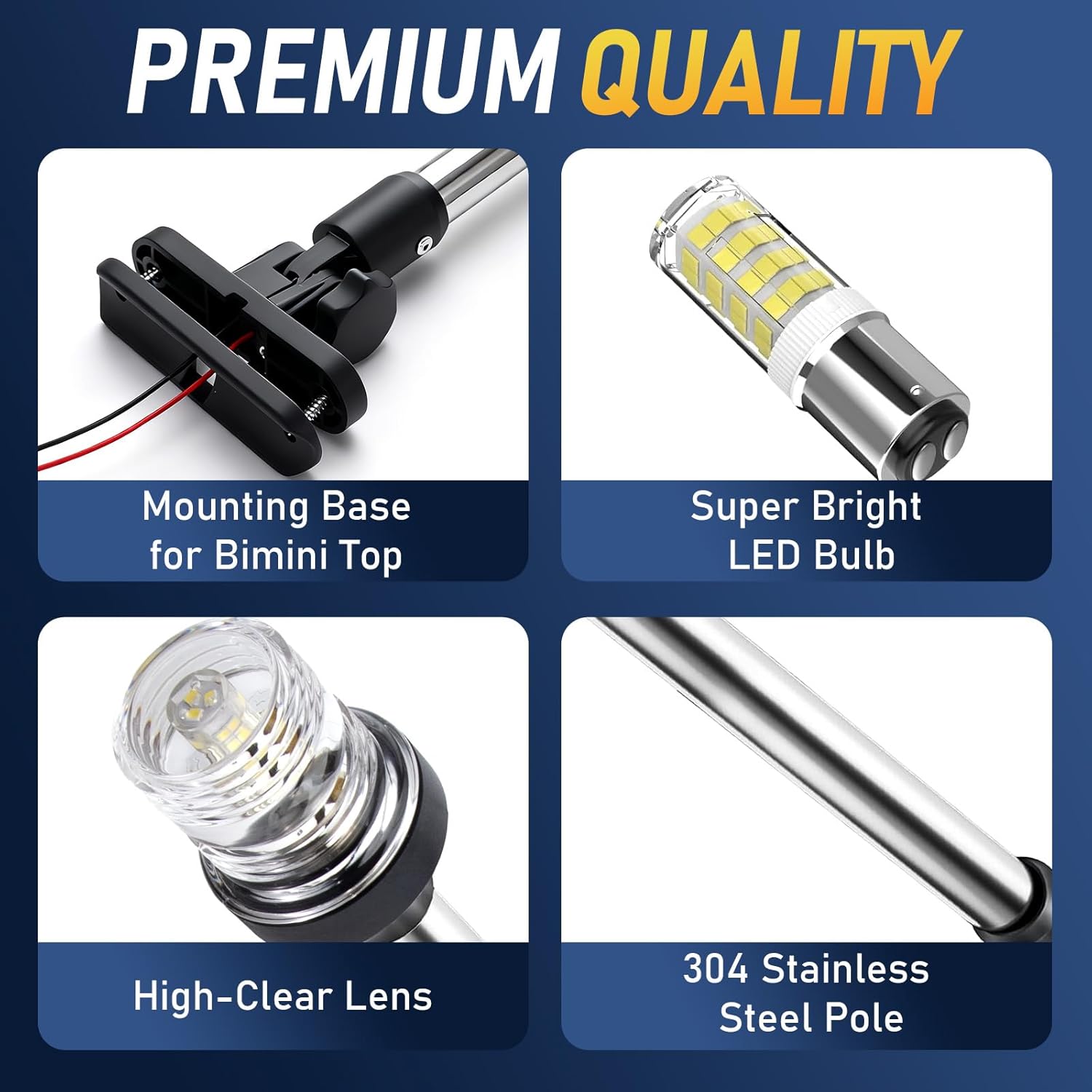 16 Inches Pontoon Boat Stern Light for Bimini Top, LED Anchor Light Waterproof, 3NM White Fold Down Rear Pontoon Bimini Mount Navigation Lights for Fishing Boat, Jon＆Small Boats (12-24V)