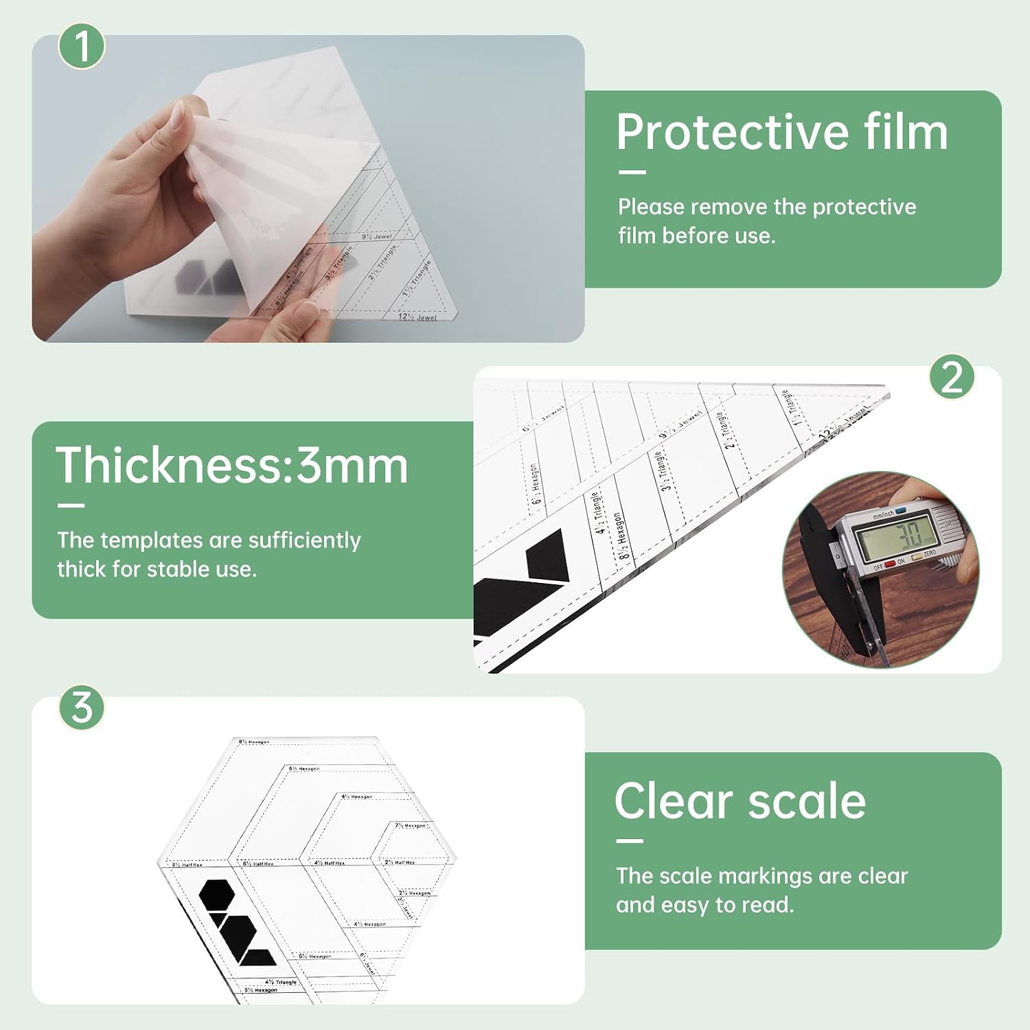 5Pcs Quilting Templates Set, Transparent Patchwork Ruler Sewing Fabric Cutting Ruler for Sewing, Craft Cutting, DIY Drawing Tools, Drafting Triangles Diamond Rhombus Square for Quilters and Beginners