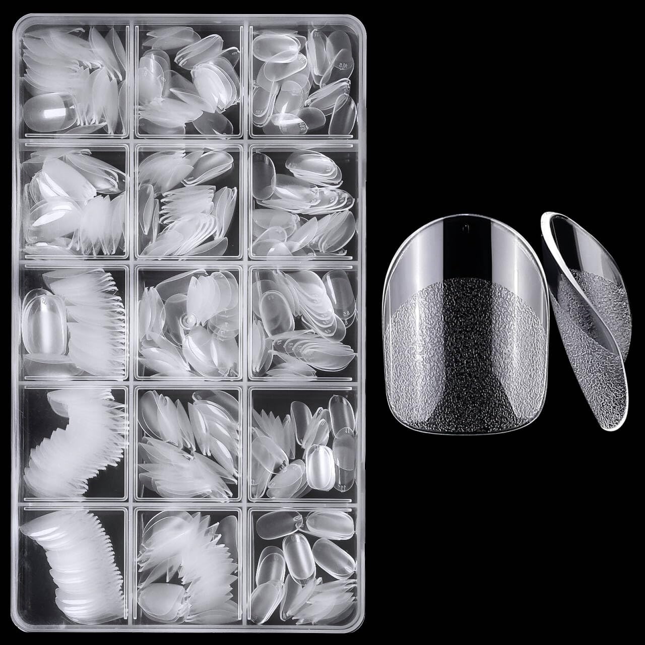 420pcs Long Almond Nail Tips - 15sizes Full Cover Soft Gel Nails Tips,Long Clear Press on Nails Almond Fake Nails for Nail Extension Home Diy Nail Art
