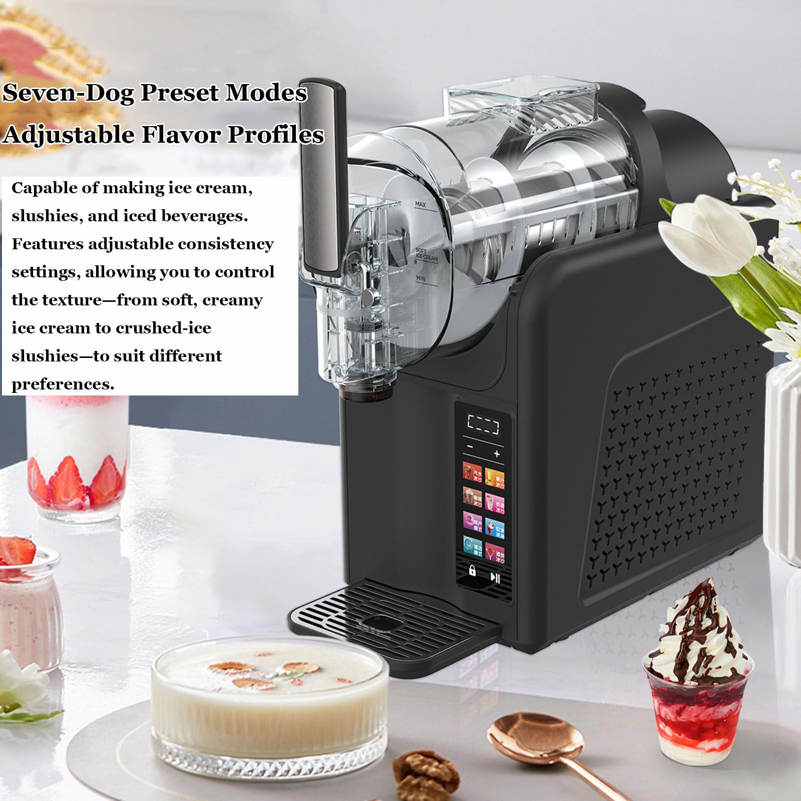 Macchina per Granite e Gelato Soft 2 in 1 con Funzione autopulente, Pannello Touch, Macchina per Bevande ghiacciate con 7 programmi preimpostati, prepara Granite, frappè e Cocktail White