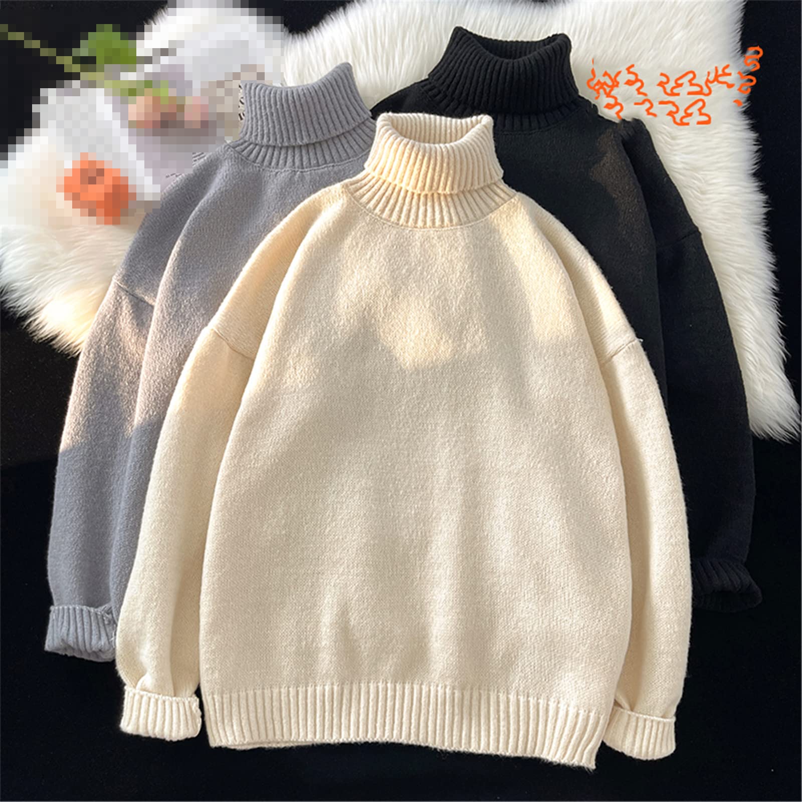 Vogrtcc Hombres Suéter Cuello Alto Suelto Casual Bottoming Otoño Jerséis Suéteres, beige, XXXL