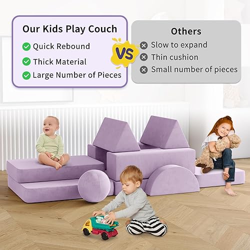 Miniatura 28 de 12 sofás modulares de juego para niños con 2 bolas y túnel, sofás de juego para niños pequeños para sala de juegos, sofás modulares para juego de