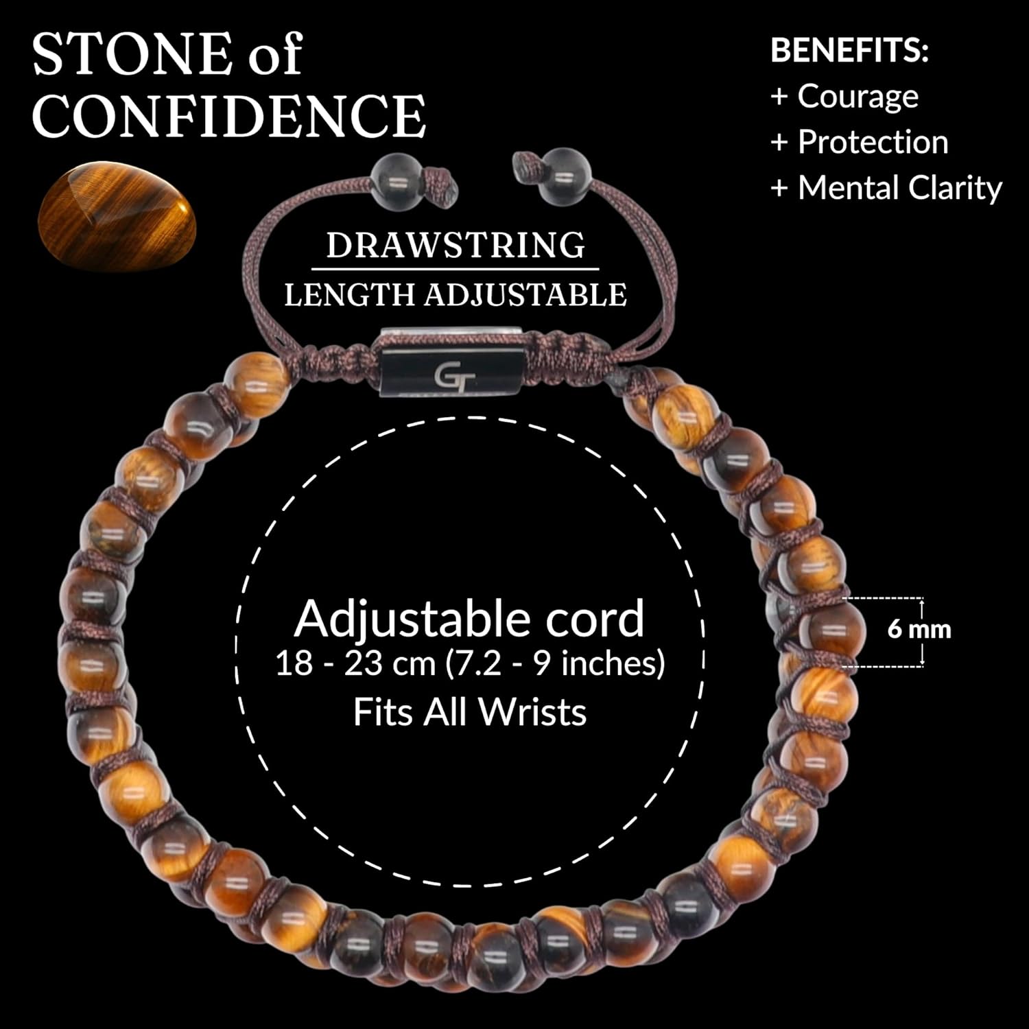 GT collection Bracelet for Men, Adjustable Double Beaded Bracelet - Gemstone Energy Bracelet for Protection and Strength, Handcrafted Men's Jewelry Gifts for Men