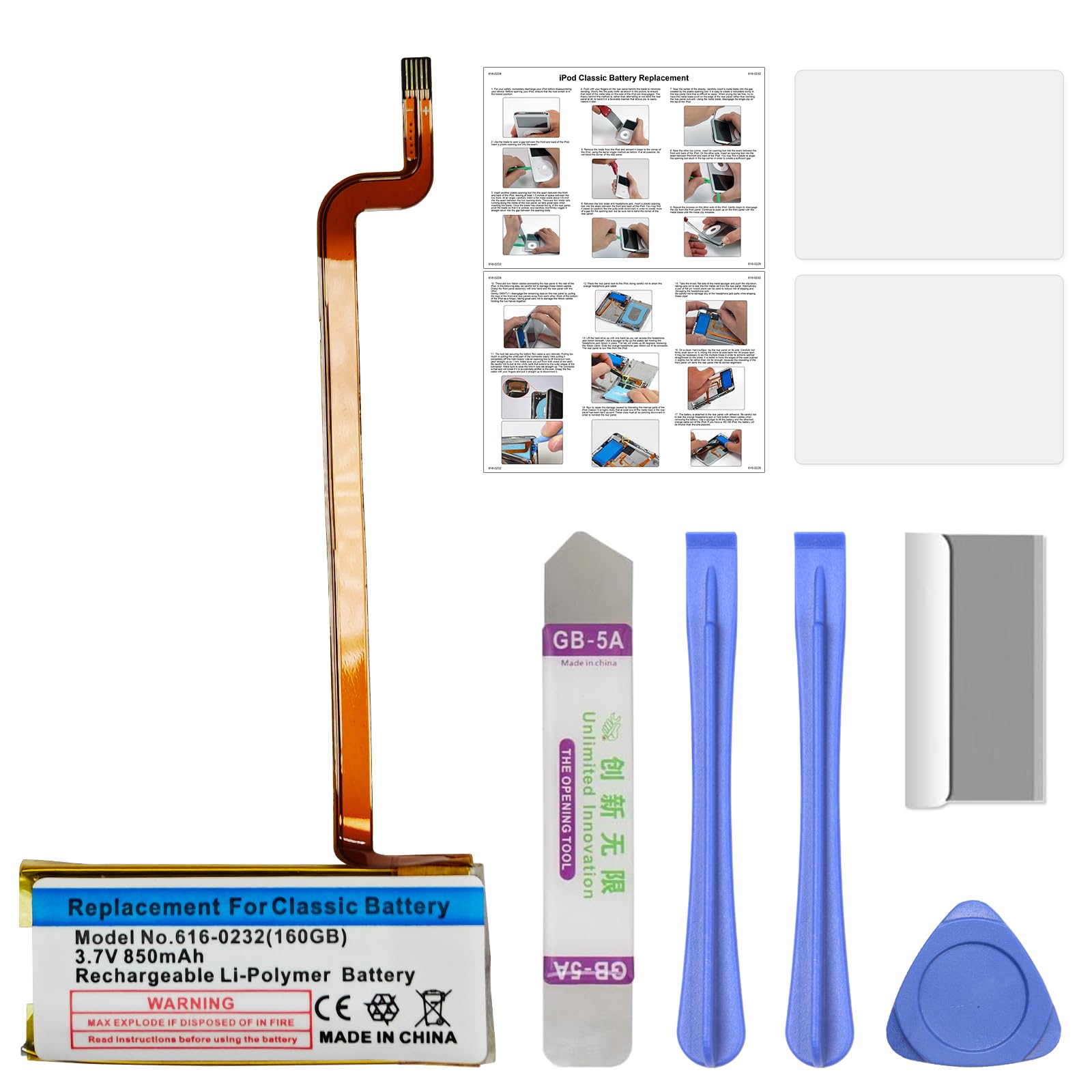 GREEN FUSION New Upgraded Battery Compatible with iPod 6th/7th Classic 160GB Replacement Battery 616-0232, with Instruction & Repair Tools