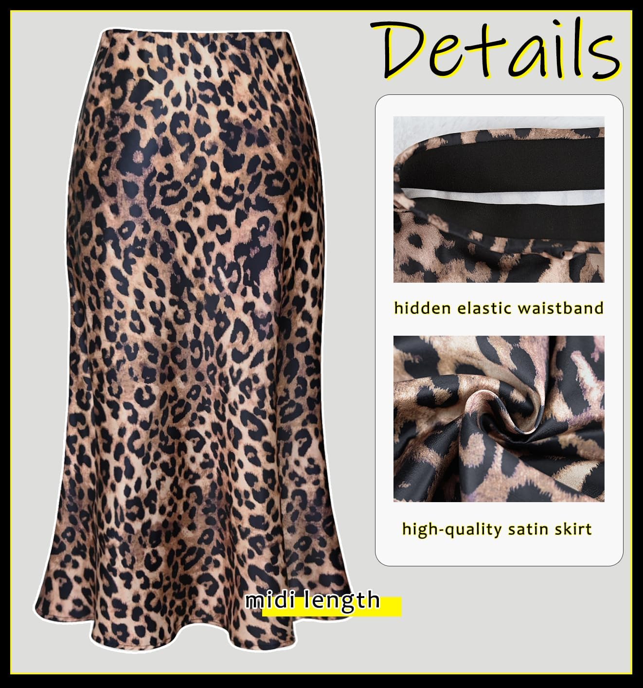 Women's Leopard Silk Satin Midi Skirt Elastic High Waisted A-Line Cheetah Print Fall Long Skirts for Women 2025 - Image 4