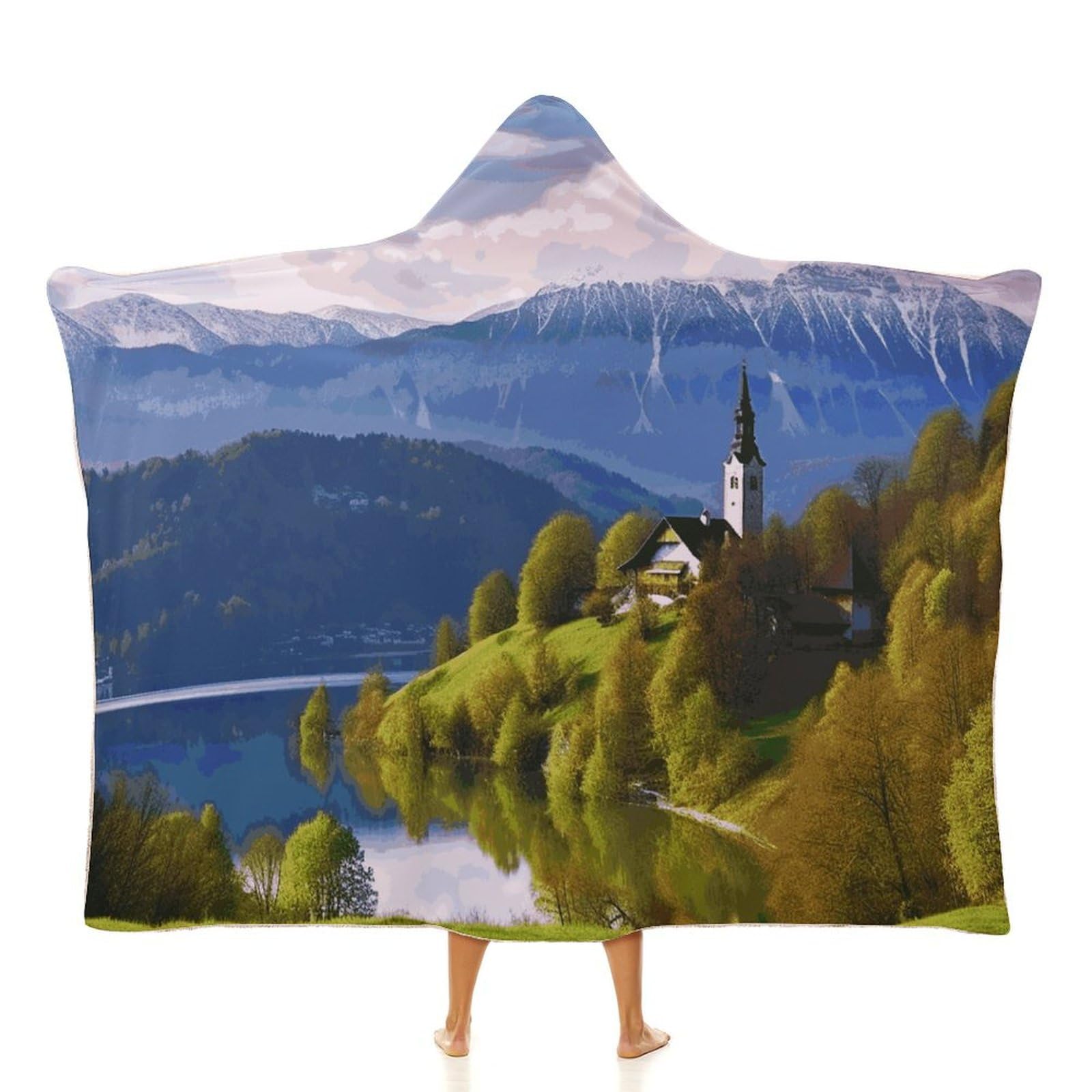 Couverture à capuche en peluche blanche motif slovénien élégant