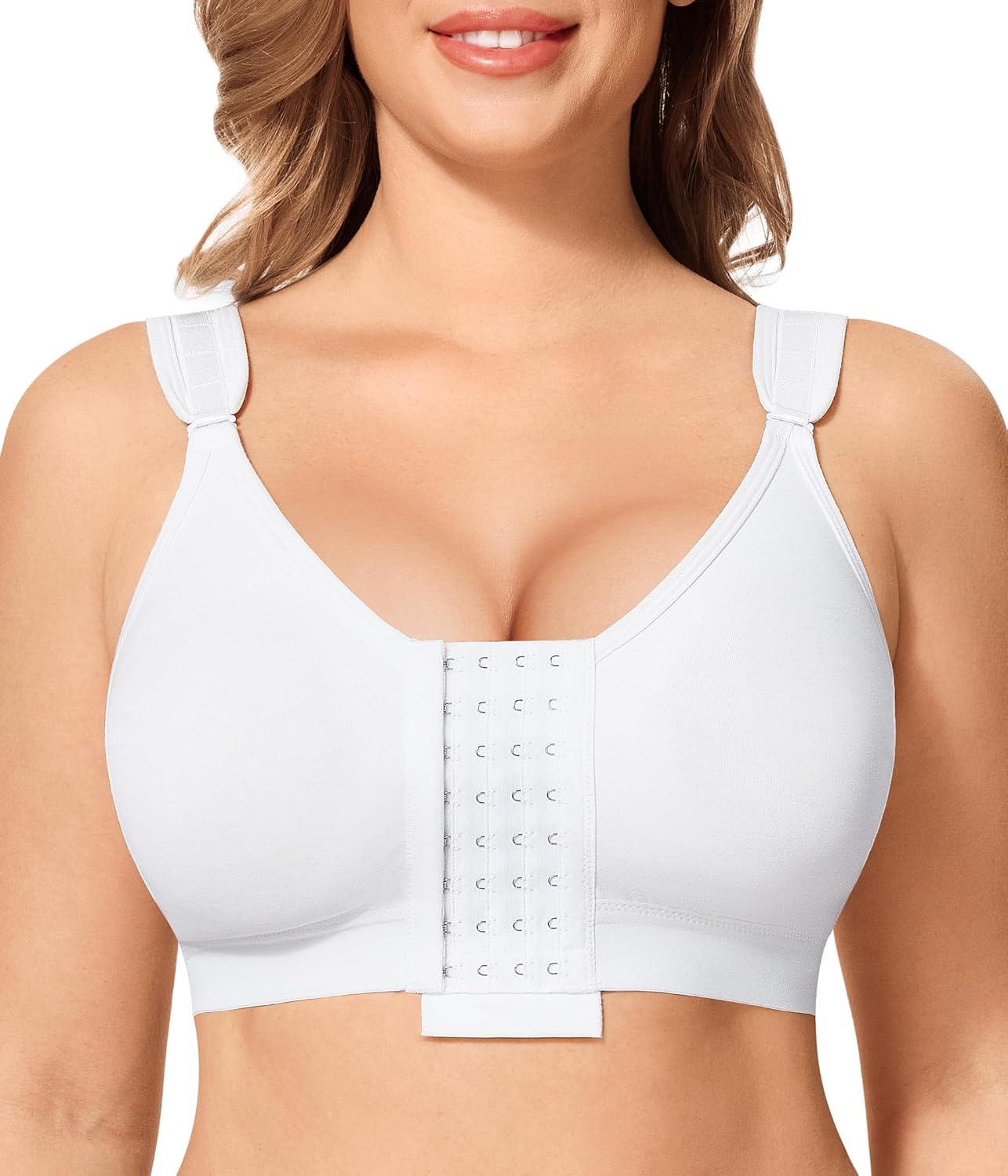 LANCS Women's Front Closure Compression Bra – Post-Surgery Mastectomy Support with Adjustable Straps & Wireless Comfort