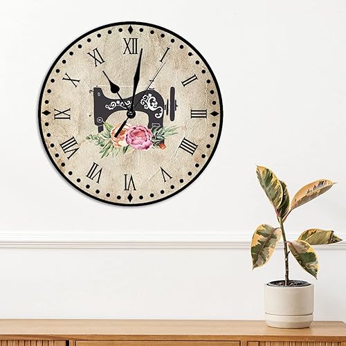 Vista 15 de Relojes de pared de madera para máquina de coser de flores, relojes sin marco, 10 pulgadas, brillante, silencioso, sin tictac, funciona