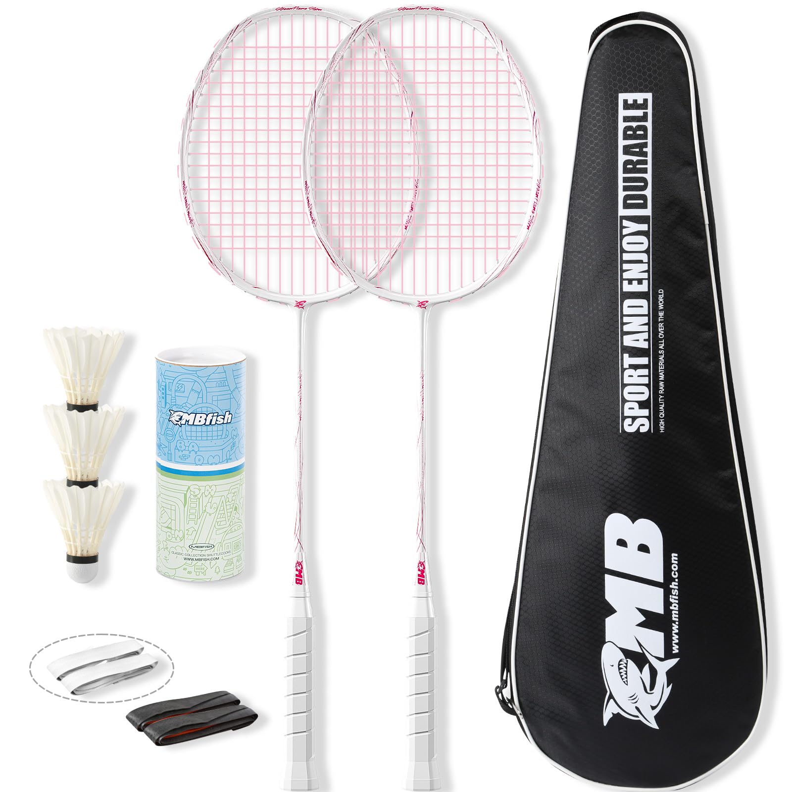 Badminton Racket Set with 2 Carbon Fiber Rackets, 3 Shuttlecocks, 2 Racket Grip Tapes and 1 Badminton Bag - Perfect for Beginners & Outdoor Games