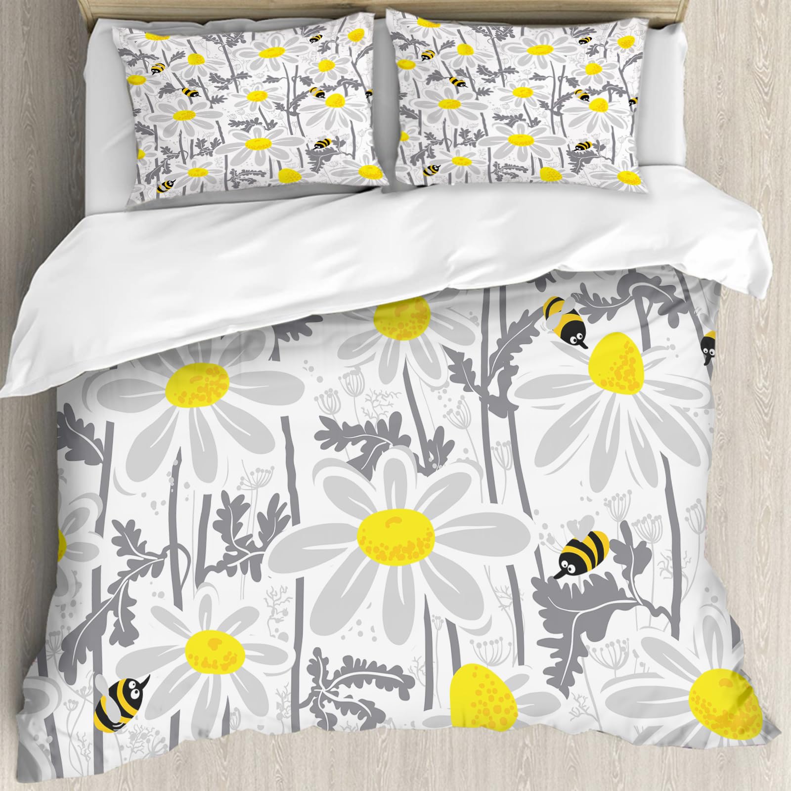 Housse de couette anti-allergique fleurs grises 228x264 cm pour un sommeil sain sans acariens