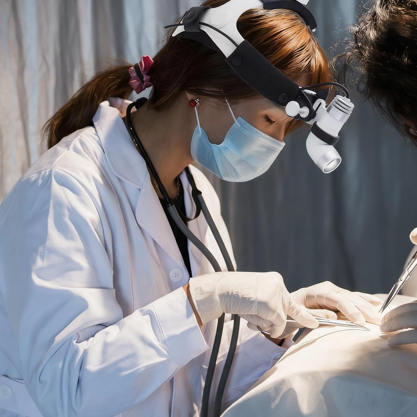 Lampe frontale à LED 3W,Phares Chirurgicaux avec configuration à double batterie,12000Lux Dentisterie Lampes chirurgicales médicale à LED pour Oto-rhino-laryngologie