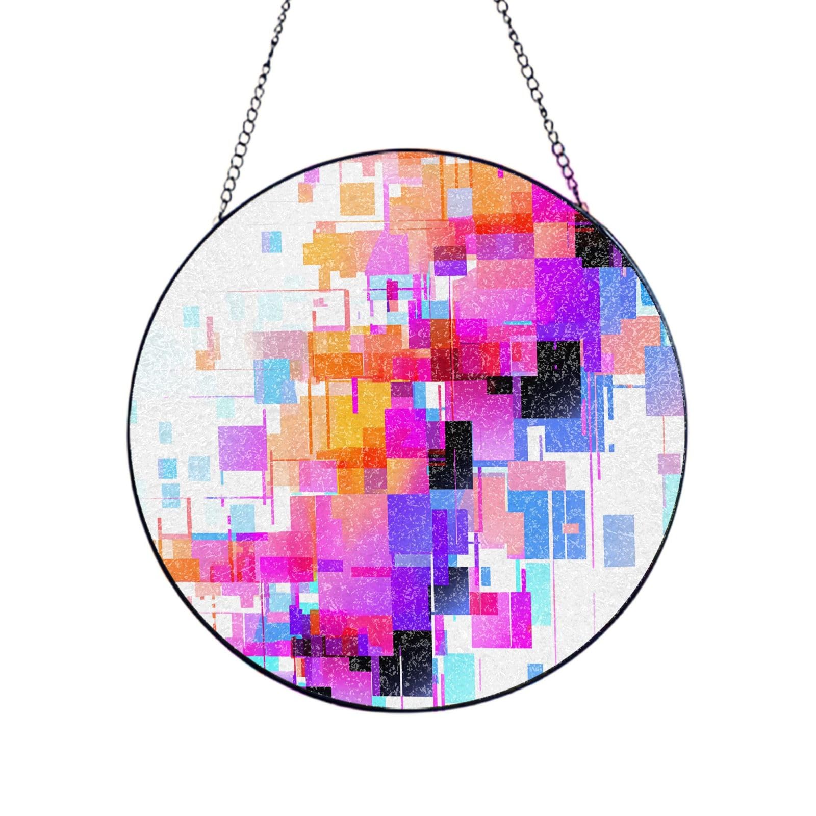 Phayah Check Print Stained Glass Window Hanging Sun Catchers Decoration Mother'S Day Birthday Gifts For Home Garden Porch 8in（20cm）
