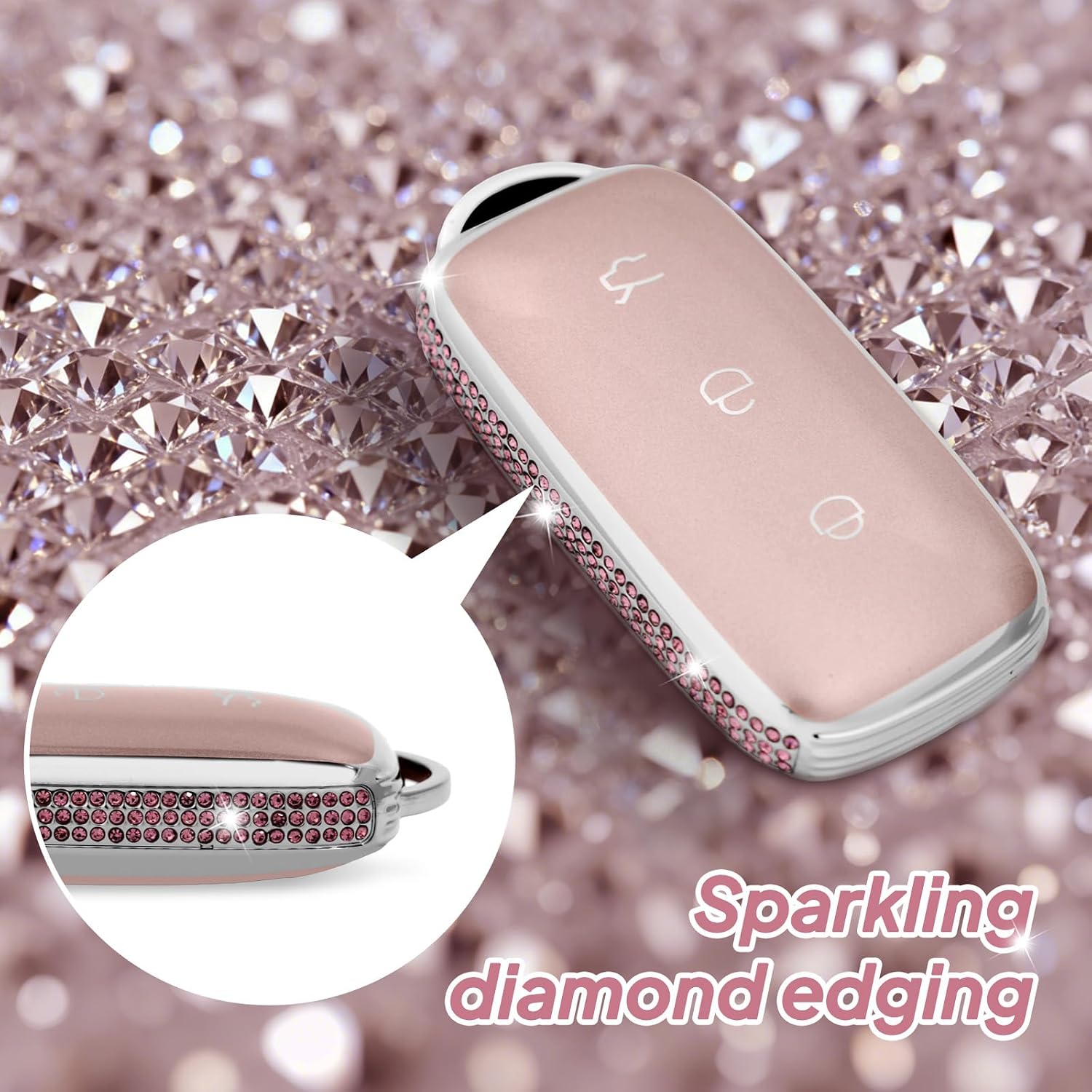 for Geely Rhinestone Car Key Fob Cover Case Fit for Geely Galaxy EX5 L6 Galaxy L6 Max Galaxy L6 Max 1.5T Plus Air Pro 2025 Proton e.MAS 7 Keychain TPU Key Holder Accessories 3 Button A Pink