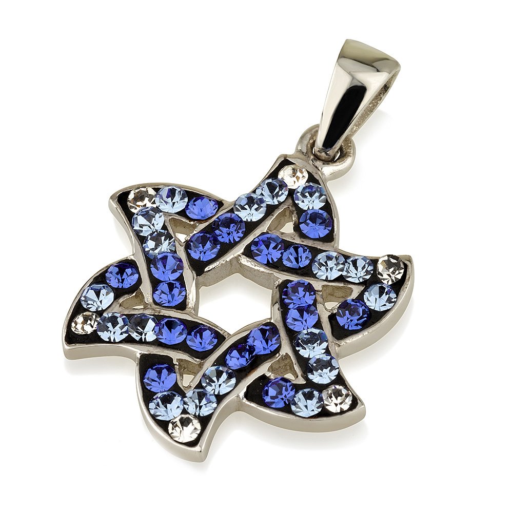 Stella di David ciondolo con pietre blu e collana in argento Sterling 925